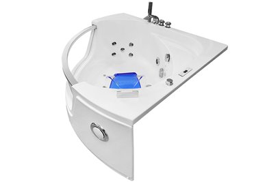 Wanna z hydromasażem narożna 135x135 cm MO-0057 niebieski zagłówek