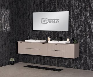 Szafka łazienkowa z lamelami wisząca z nablatowymi umywalkami 210 cm 39/2 Victa Lamello kolor fume mat