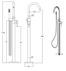 Bateria wannowa wolnostojąca chrom Veo II Besco BW-VII-CH