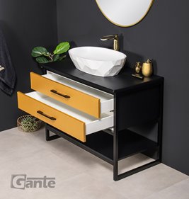 Szafka stojąca z białą umywalką kolor czarno złoty loft 100 cm seria New York