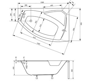 Czarno biała wanna narożna z obudową 130 cm Prawa Rima Besco