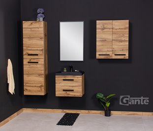 Szafka wisząca z czarną matową umywalką 50 cm kolor dąb naturalny 39/2 seria Fokus Loft Gante