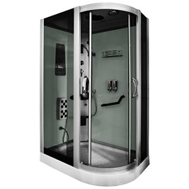 Kabina prysznicowa z hydromasażem na niskim brodziku białe ścianki 120x85 prawa MO-18220