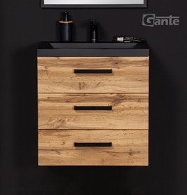 Szafka wisząca z czarną matową umywalką 60 cm kolor dąb naturalny 39/3 seria Fokus Loft Gante