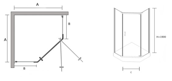 Kabina prysznicowa pięciokątna szkło grafitowe 90x90 cm Stylio BK502PG+