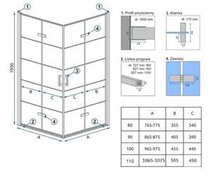 Kabina prysznicowa 80x110 składana Molier Black Double Rea