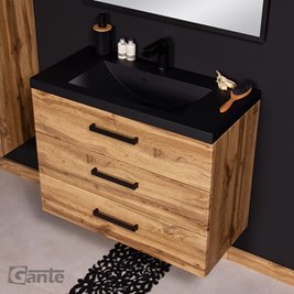 Szafka wisząca z czarną matową umywalką 80 cm kolor dąb naturalny 39/3 seria Fokus Loft Gante