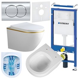 Zestaw podtynkowy stelaż GEBERIT DUOFIX + miska PEAK-WH-GL-RIM-03 + przycisk DELTA 01 chrom