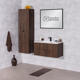 Szafka łazienkowa z lamelami wisząca z umywalką 80 cm 39/2 Victa Lamello kolor orzech