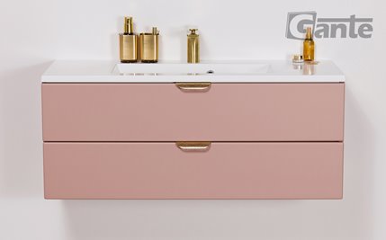 Szafka łazienkowa pudrowy róż z umywalką złoty uchwyt 100 cm Magnolia Gante
