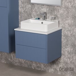 Szafka łazienkowa wisząca frezowana z umywalką 60 cm Mirage kolor niebieski mat