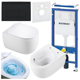 Zestaw podtynkowy stelaż GEBERIT DUOFIX + miska LAKE-WH-TR-01 + przycisk DELTA 50 czarny połysk