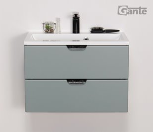 Miętowa szafka łazienkowa wisząca z umywalką czarny uchwyt 60 cm Magnolia