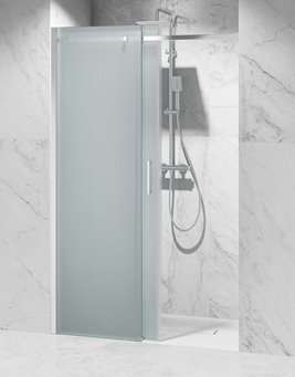 Drzwi prysznicowe rozsuwane prawe/lewe do wnęki 151-157 cm szkło 8mm mleczne profile chrom Swiss Liniger