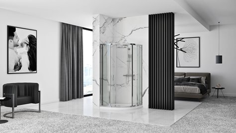 Chromowana asymetryczna kabina prysznicowa z brodzikiem rozsuwana 100x80 cm Look Rea Lewa