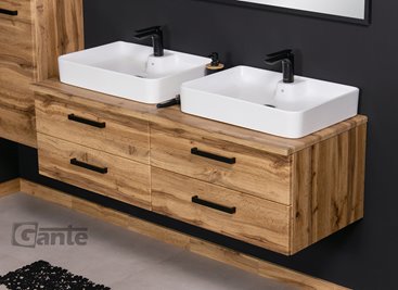Szafka wisząca z dwiema umywalkami nablatowymi 140 cm 50/4 kolor dąb naturalny seria Fokus Loft Gante