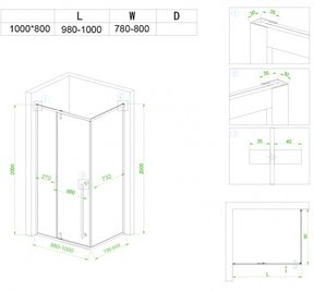 Czarna prostokątna kabina prysznicowa 100x80 drzwi uchylane BS12A
