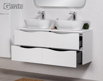Szafka łazienkowa wisząca ONDA 120 cm biała z dwiema z umywalkami Gante