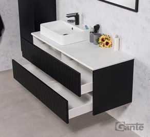 Szafka łazienkowa wisząca frezowana z umywalką 120 cm Mirage kolor czarny mat