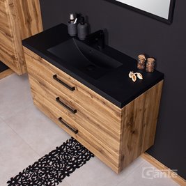 Szafka wisząca z czarną matową umywalką 100 cm kolor dąb naturalny 39/3 seria Fokus Loft Gante