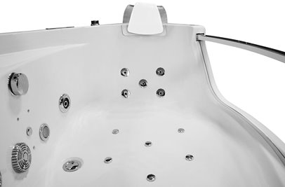 Wanna z hydromasażem narożna 135x135 cm MO-0057 biały zagłówek