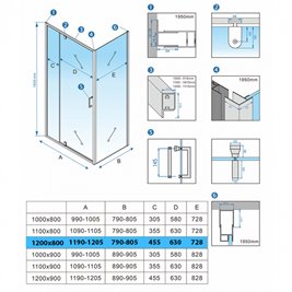 Kabina prysznicowa prostokątna drzwi uchylne 120x80 KZ06D
