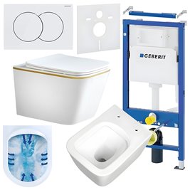 Zestaw podtynkowy stelaż GEBERIT DUOFIX + miska RAIN-WH-GL-RIM-03 + przycisk DELTA 01 biały