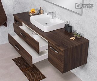 Szafka łazienkowa wisząca z umywalką nablatową 180 cm 50/2 Fokus kolor orzech