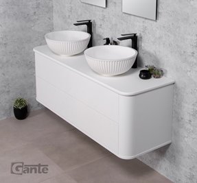 Szafka łazienkowa wisząca LILIA SMOOTH 140 cm biały mat z umywalką Gante