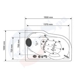 Wanna z hydromasażem narożna 150x100 cm MO-0202