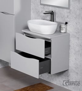 Szafka łazienkowa wisząca ONDA 60 cm szara z białą umywalką Gante