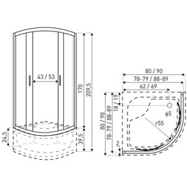 Kabina prysznicowa z brodzikiem 80x80 Aruba GL BL Kerra