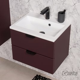 Burgundowa szafka łazienkowa wisząca z umywalką czarny uchwyt 50 cm Magnolia