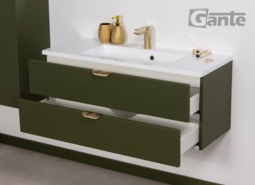 Szafka łazienkowa oliwkowa z umywalką złoty uchwyt 100 cm Magnolia Gante