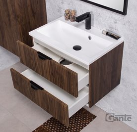 Szafka łazienkowa z lamelami wisząca z umywalką 60 cm 39/2 Victa Lamello kolor orzech