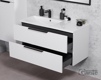 Szafka łazienkowa wisząca frezowana z umywalką 100 cm 46/2 Sydney kolor biały