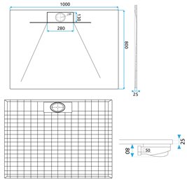 Brodzik prostokątny biały struktura kamienia smc 100x80 Bazalt Long White Rea