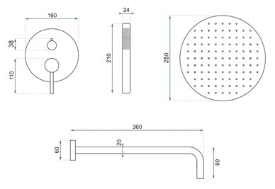 Złoty szczotkowany zestaw prysznicowy podtynkowy Lungo Rea Gold Brush