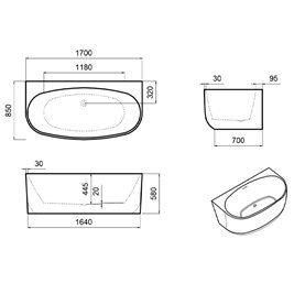 Wanna wolnostojąca przyścienna 170 cm Nora Hydrosan