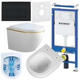 Zestaw podtynkowy stelaż GEBERIT DUOFIX + miska PEAK-WH-GL-RIM-02 + przycisk DELTA 50 czarny połysk