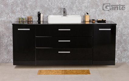 Czarna szafka wisząca z umywalką 180 cm LunaC3 seria Fokus C
