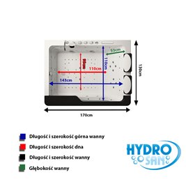 Wanna z hydromasażem prostokątna 170x130 cm Tugela-BL