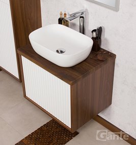 Szafka łazienkowa wisząca z umywalką dąb wenge/biały mat 60 cm Venus Gante