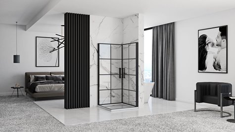 Kabina prysznicowa 90x90, czarne profile i szprosy Rubik Rea