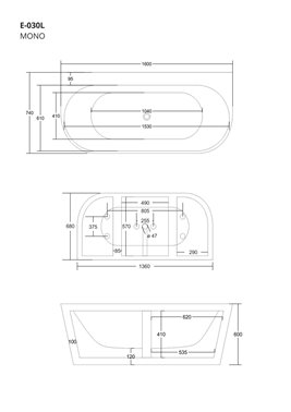 Wanna akrylowa, przyścienna wolnostojąca szeroka krawędź Mono Corsan 160 cm korek klik-klak złoty