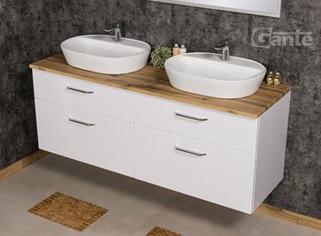 Szafka łazienkowa wisząca z dwiema umywalkami nablatowymi 160 cm SETTO MODULO kolor biały połysk