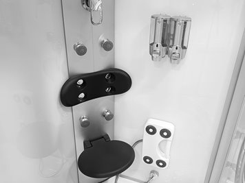 Biała kabina prysznicowa z hydromasażem + sauna na niskim brodziku 120x85 lewa MO-09914LBS
