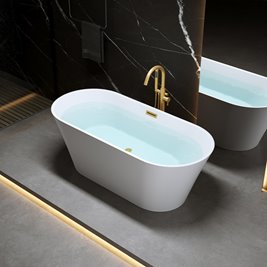 Wanna wolnostojąca biała przelew oraz korek złoty szczotkowany 150 cm Lizbona Hydrosan