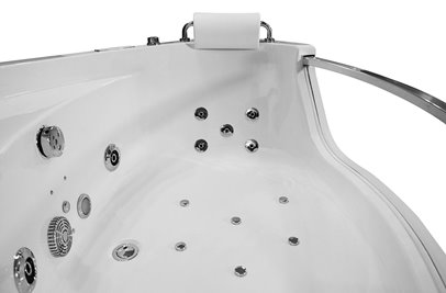 Wanna z hydromasażem narożna 135x135 cm MO-0057 podwójny biały zagłówek