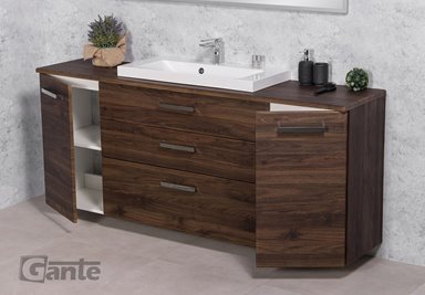 Szafka łazienkowa wisząca z umywalką nablatową 180 cm 39/3 Fokus kolor orzech